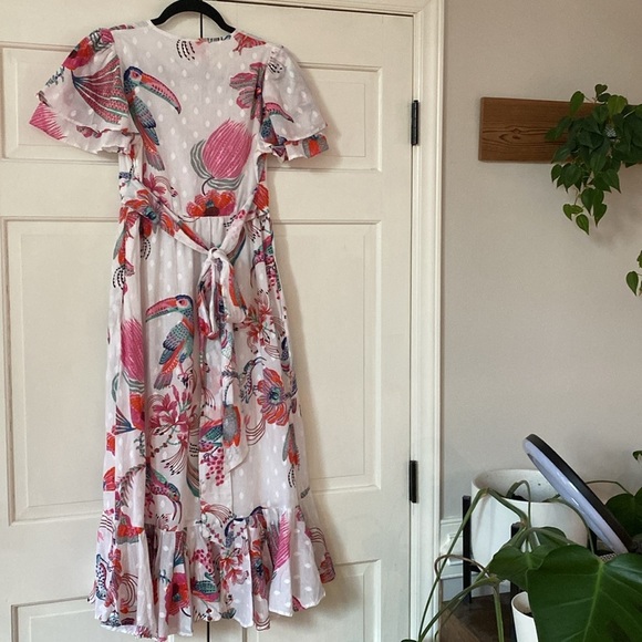 Banjanan Palak Dress Tropical Bird Print XS NEW Birdie Print White Dobby Revolve - Picture 9 of 14